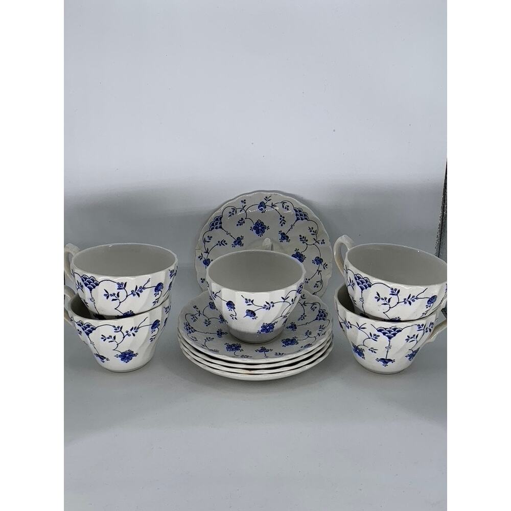 MYOTT FINLANDIA Vintage Swirl Rim Fine Staffordshire Ware 10pc Saucer & Cup